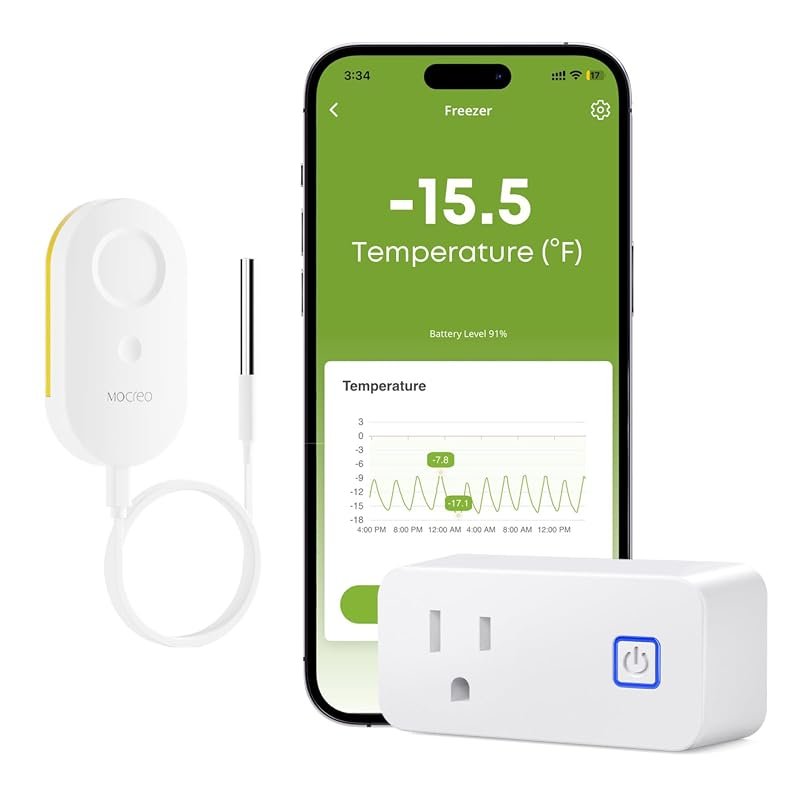 MOCREO WiFi Freezer Thermometer with Alarm, App Notifications, Email Alerts, 2-Year Data Export