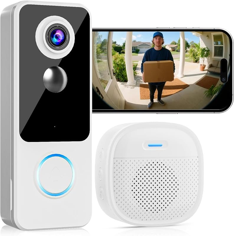 Wireless 2K FHD Doorbell Camera with Chime, Two-Way Talk, Motion Alerts, No Subscription