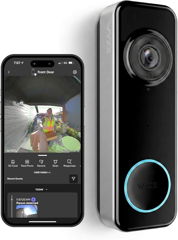 Wyze Battery Video Doorbell, 1536x1536 HD+, Color Night Vision, Two-Way Audio