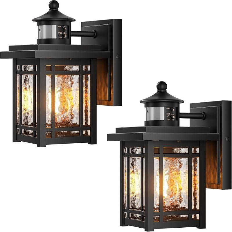 Gleamz 2-Pack Motion Sensor Outdoor Porch Lights, Black Aluminum Wall Mount, Dusk to Dawn