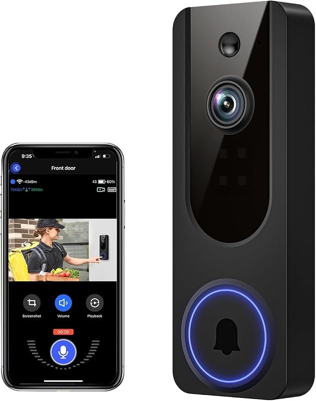 1080P wireless WiFi video doorbell camera with AI human detection