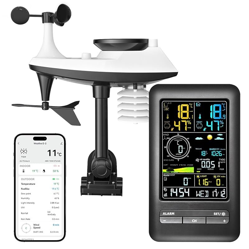 16-in-1 WiFi Weather Station with Air Quality Monitoring, App Control, and Color Display