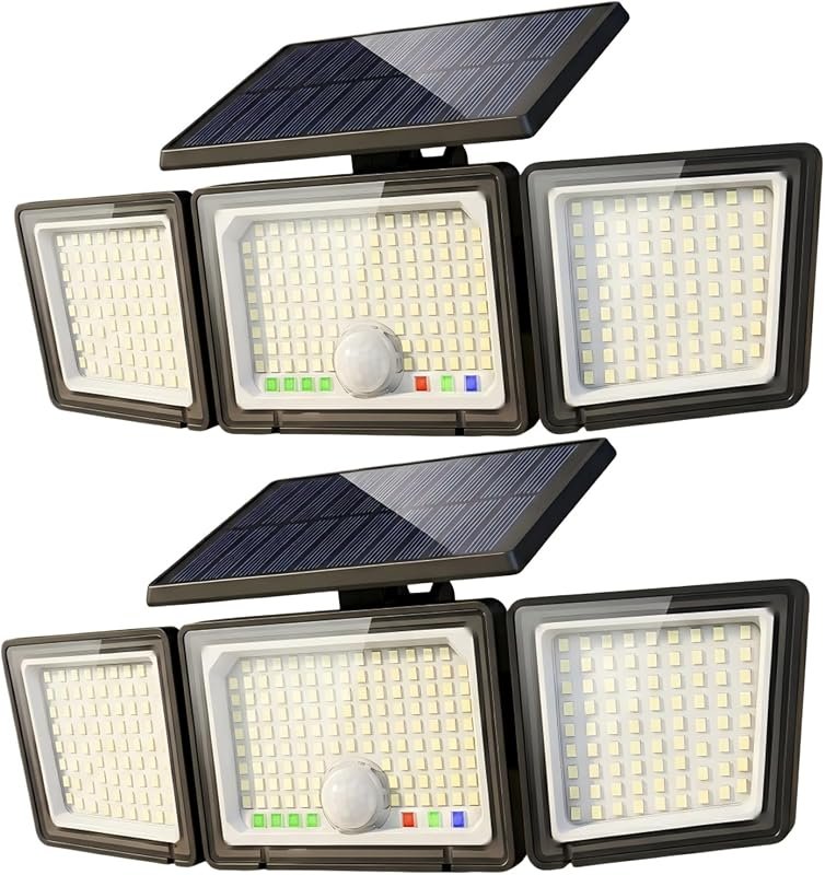 Solar 2500LM 286 LED Motion Sensor Security Flood Lights, 2-Pack