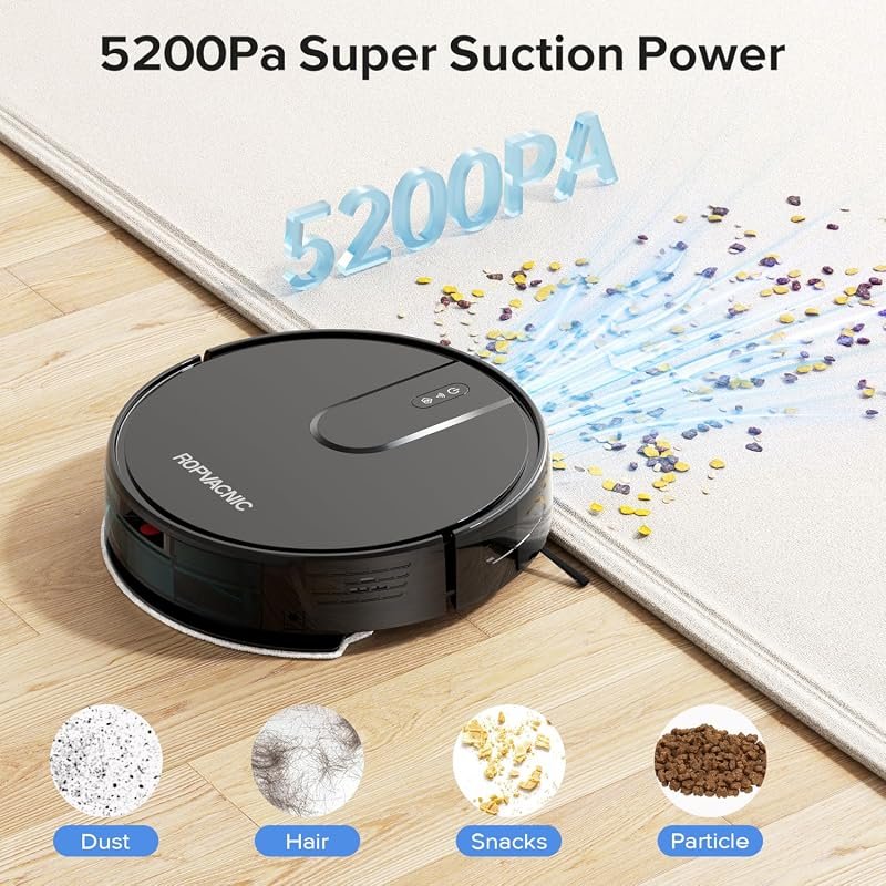 ROPVACNIC Robot Vacuum and Mop Combo with 5200Pa Suction