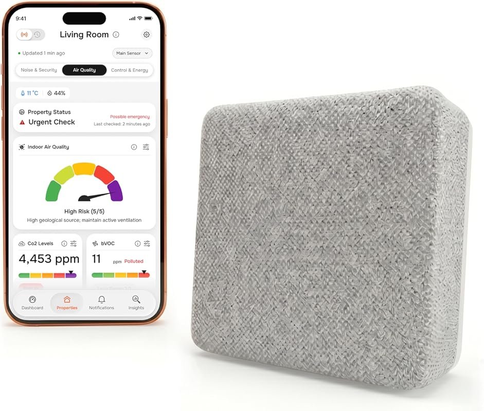 WiFi CO2 and VOC air quality monitor with app alerts and LED display