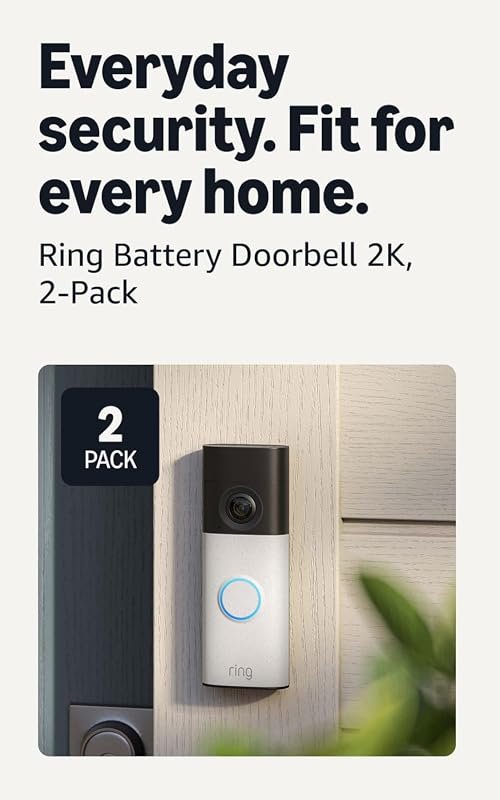 Ring Battery Doorbell 2K with Retinal 2K, Wide-Angle Video, 6x Zoom, Two-Way Talk