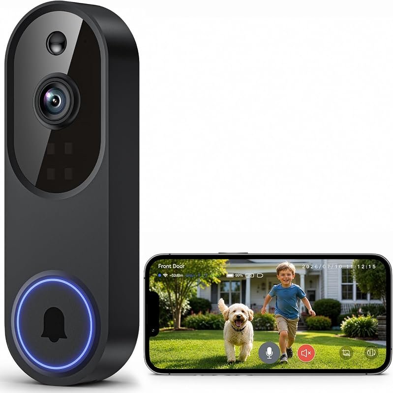 Wireless video doorbell camera with 1080P and AI motion detection