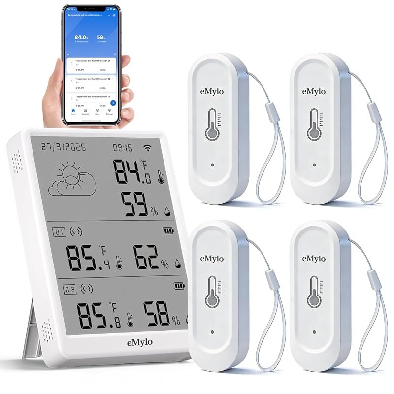 eMylo WiFi Thermometer Hygrometer, 4 IP65 Remote Sensors, 328Ft Range