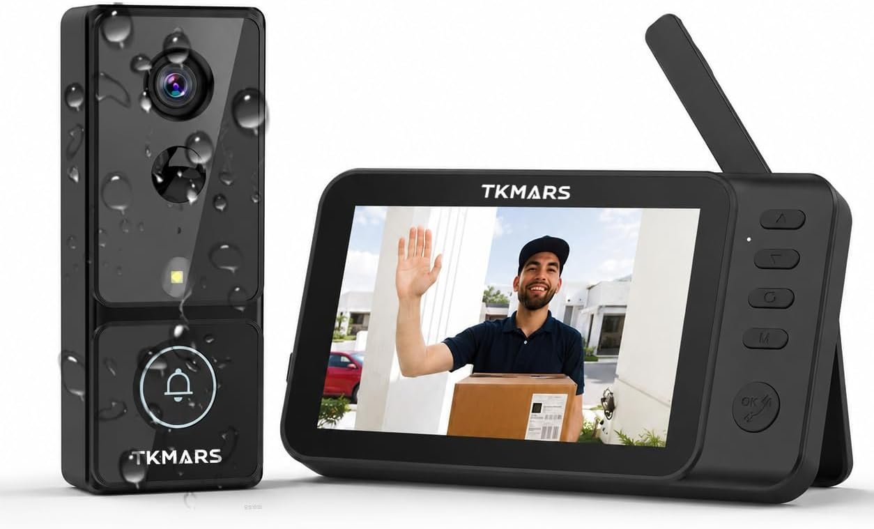 TKMARS wireless doorbell camera 1080P intercom monitor no WiFi or app needed