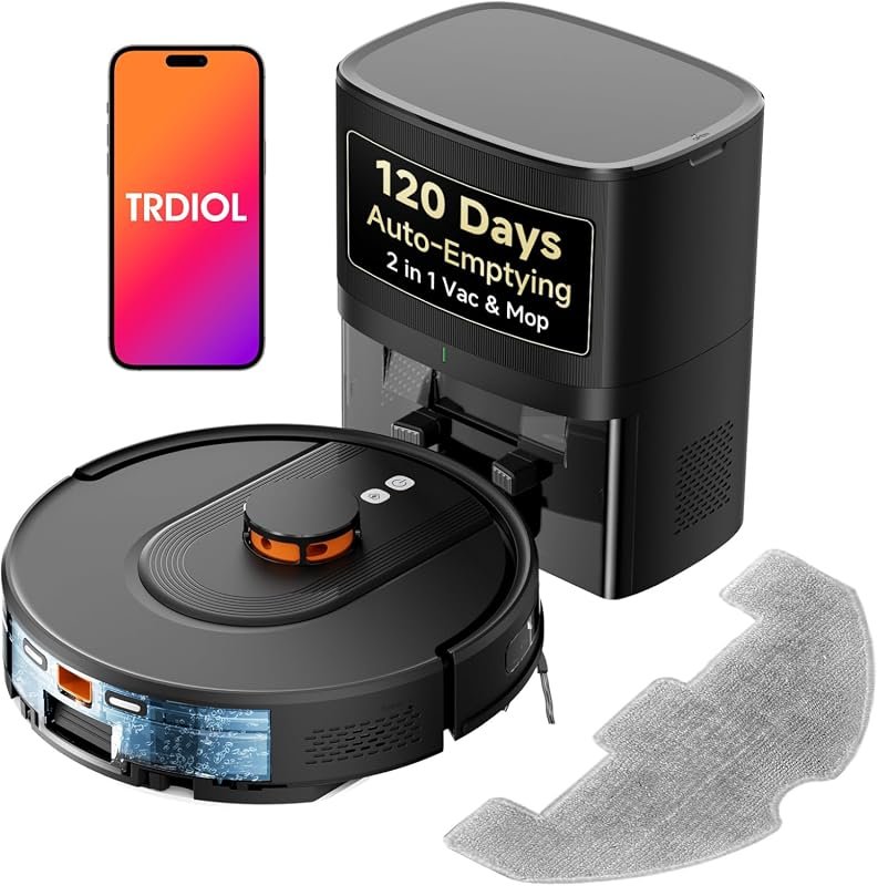 Robot Vacuum and Mop with 120-Day Self-Emptying, 6000Pa Suction, LiDAR Navigation, Pet Hair Cleaning