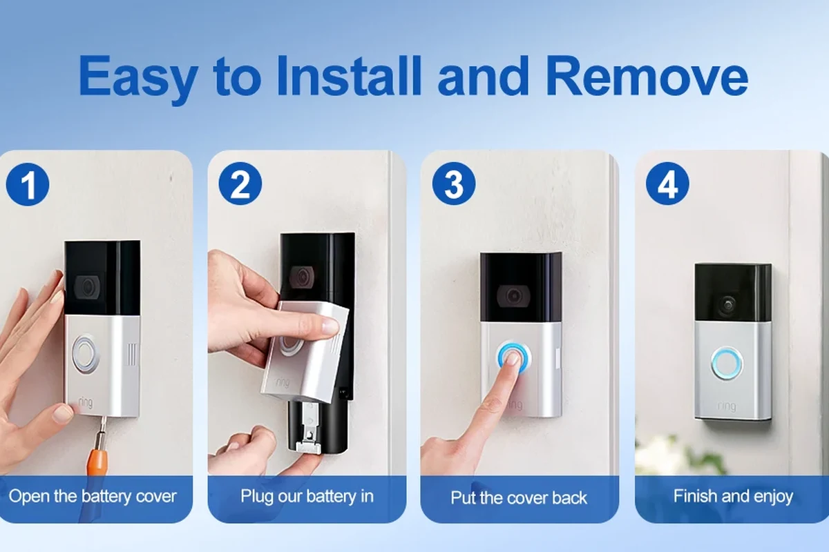Ring Video Doorbell 2 mounted on a front door with a removable rechargeable battery concept