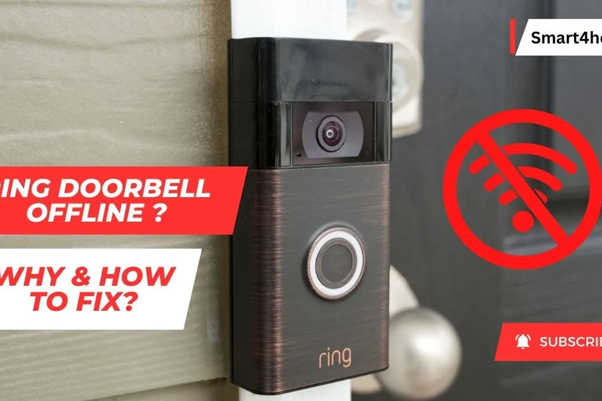 Ring video doorbell mounted outside a home with Wi-Fi troubleshooting setup