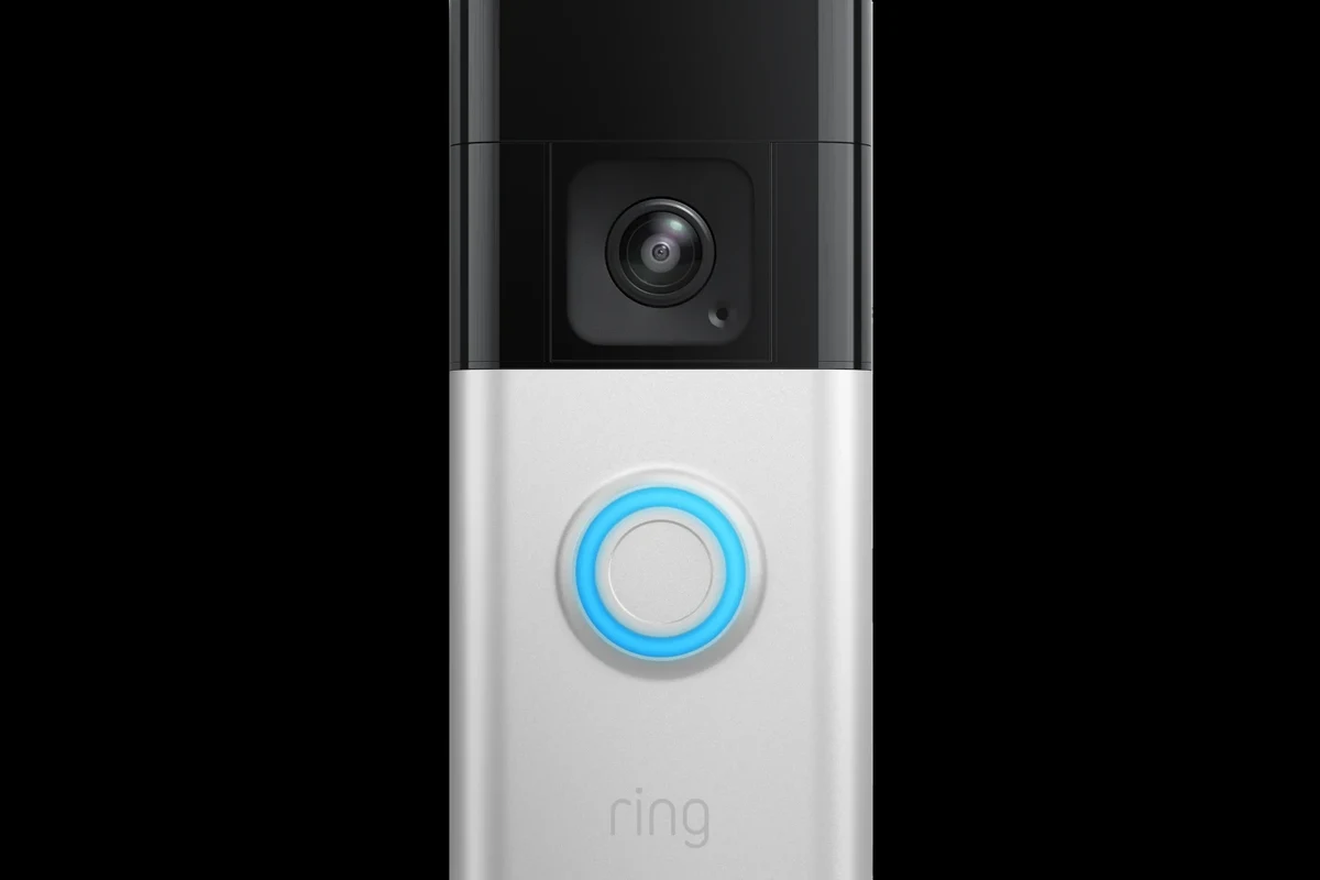 Ring video doorbell mounted at a home entry showing front-door security and app-based monitoring