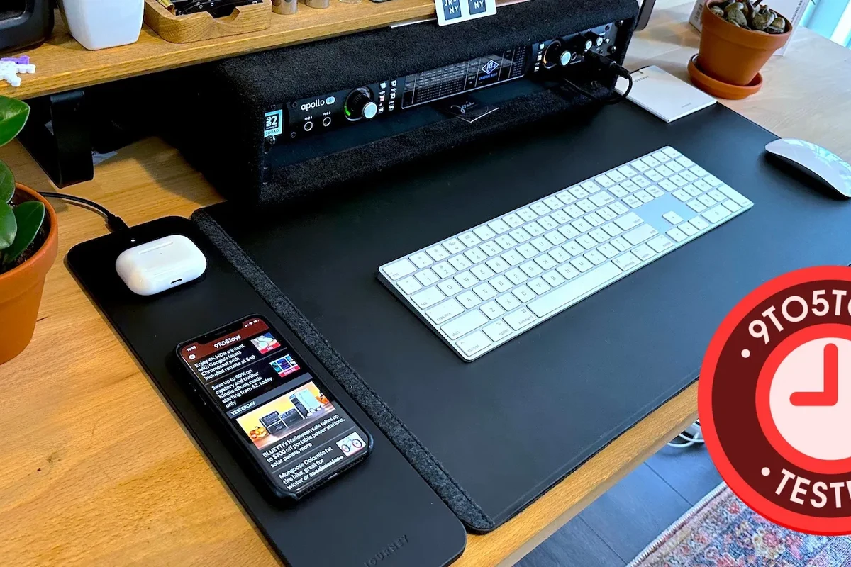 Student backpack with compact iPhone charger, USB-C cable, and power bank on a desk