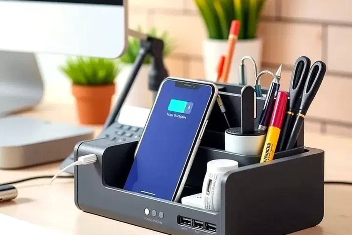 USB-C cable connected to a charger and laptop on a desk, showing charging setup