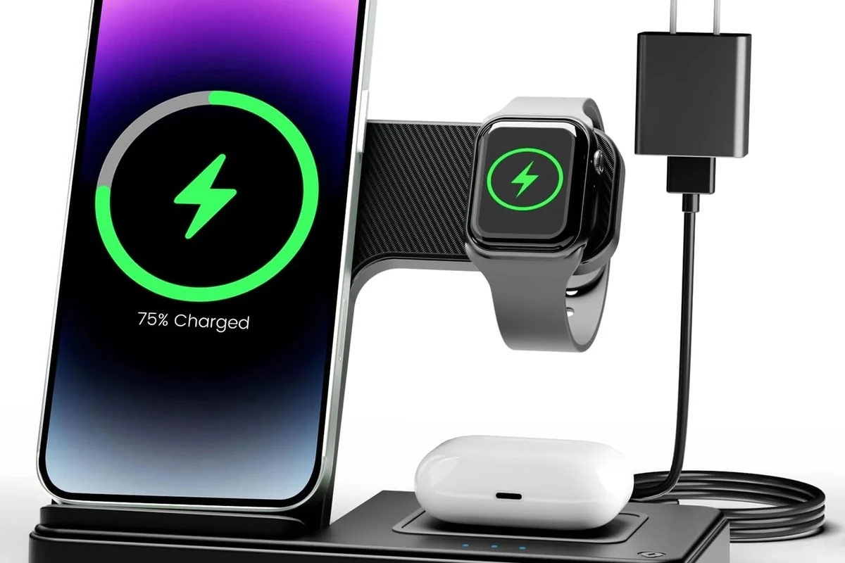 USB-C phone charger and cable beside a smartphone on a clean desk