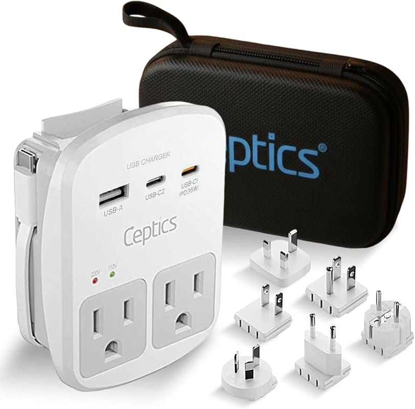 Ceptics 35W Universal Travel Adapter Kit with USB-A, USB-C, and PD Cable