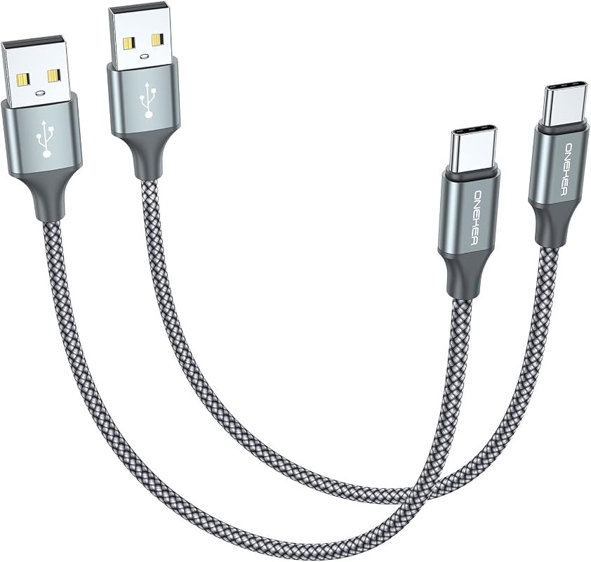 2-Pack 1ft Short USB-C Nylon Braided Fast Charging Cable for Android and iPhone
