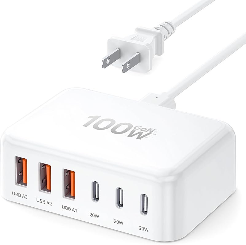 100W 6-Port GaN USB C Charging Station Hub for Fast Multi-Device Charging