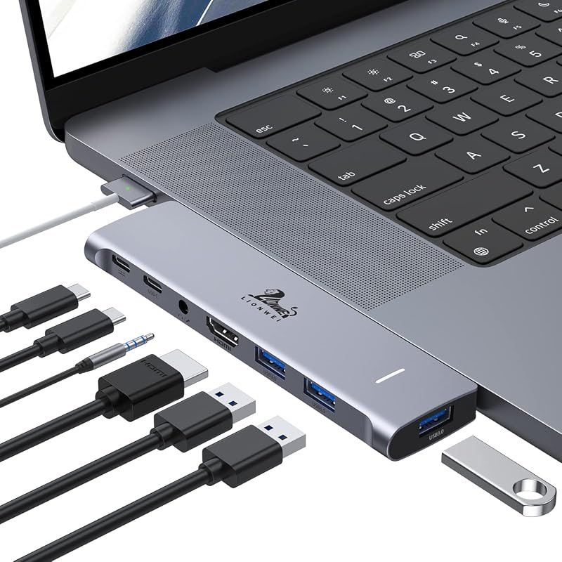 LIONWEI USB C Hub with HDMI, Thunderbolt-enabled USB-C, and audio jack