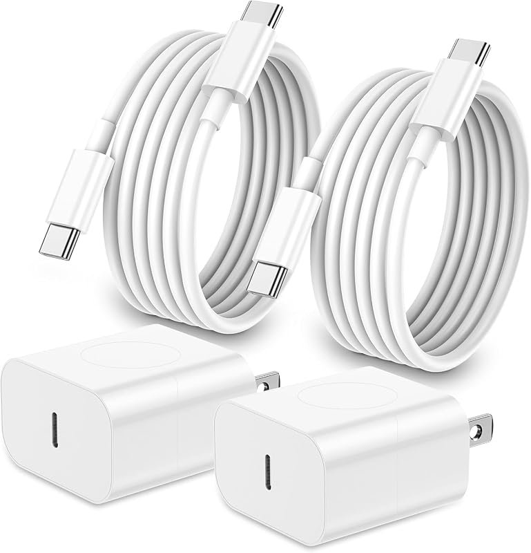 20W Fast Charger 2-Pack with 6FT USB-C Cable for iPhone 17, 16, 15