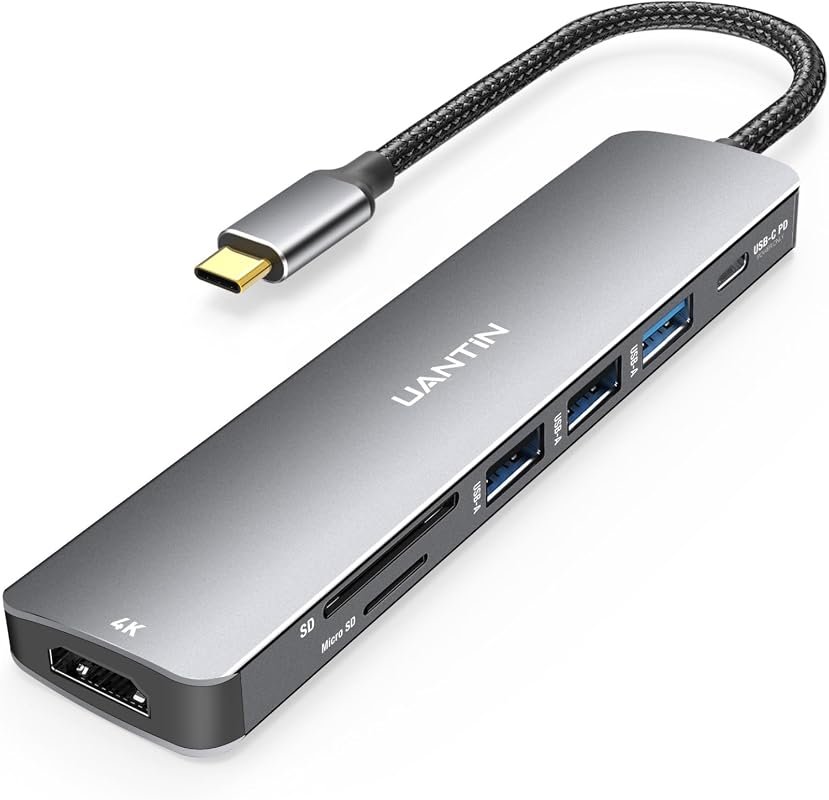 UANTIN 7-in-1 USB-C Hub Multiport Adapter for Laptops and Mac Devices