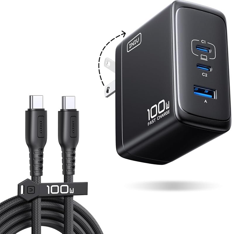 INIU 100W GaN USB-C Laptop Charger with Fast Charging Cable