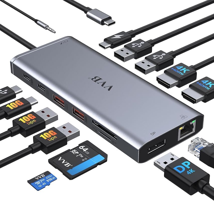 USB-C dual monitor docking station with multiport hub
