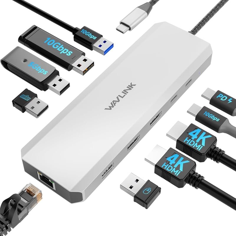 WAVLINK Laptop Docking Station for Dual Monitors, HDMI, USB-C Hub for Laptops