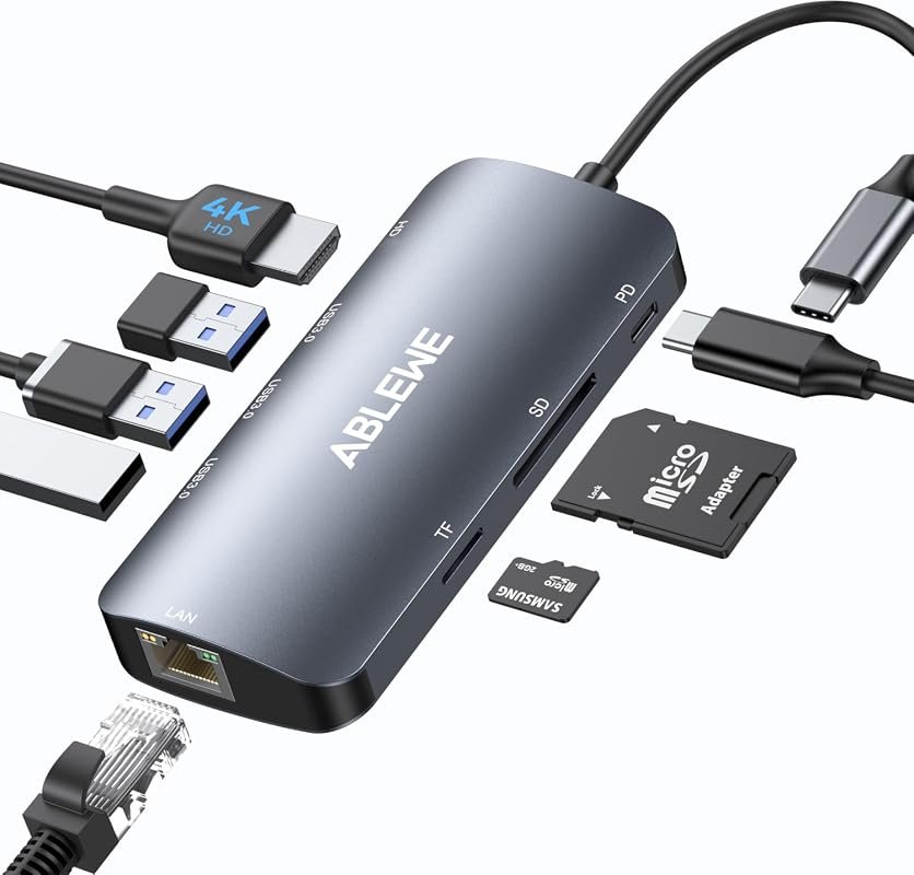 ABLEWE 8-in-1 USB C Hub with HDMI Ethernet and PD