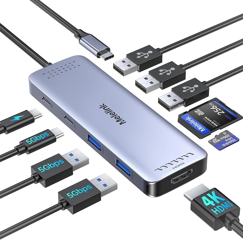 USB C Hub Multiport Adapter for MacBook Pro/Air 10-in-1 with 4K HDMI