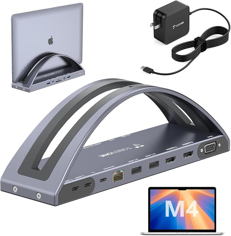 TobenONE MacBook Pro/Air Docking Station Stand, Dual 4K HDMI, 100W Charger