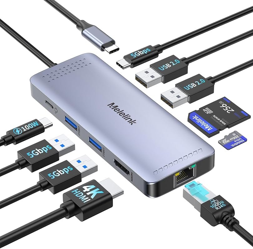 Melelink 10-in-1 USB C Hub with HDMI Ethernet and SD TF