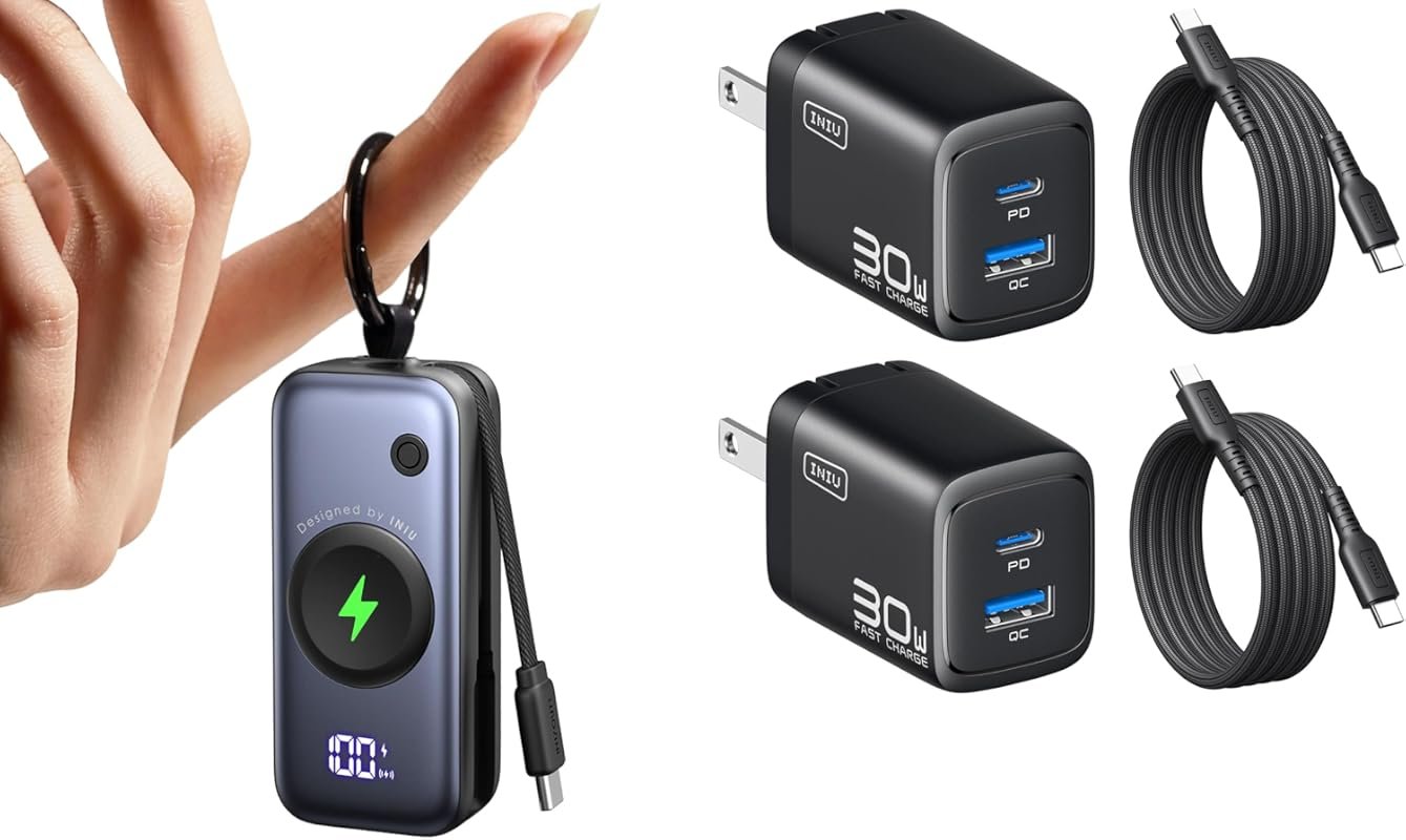 INIU Pocket Size 5000mAh power bank with wall chargers
