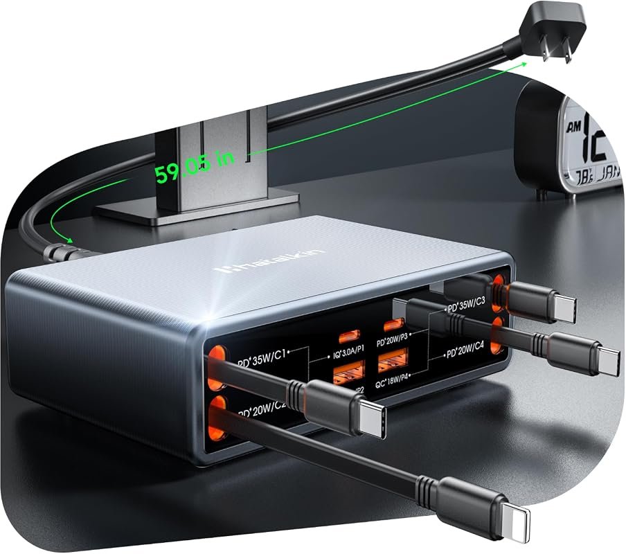 8-in-1 Retractable Charger desktop charging station