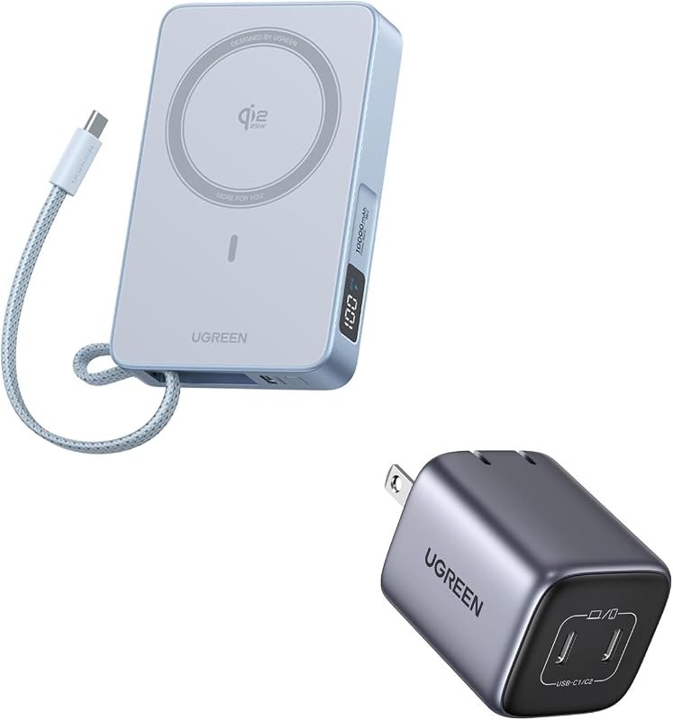 UGREEN MagFlow Qi2 25W 10,000mAh Power Bank Bundle with 45W GaN Charger