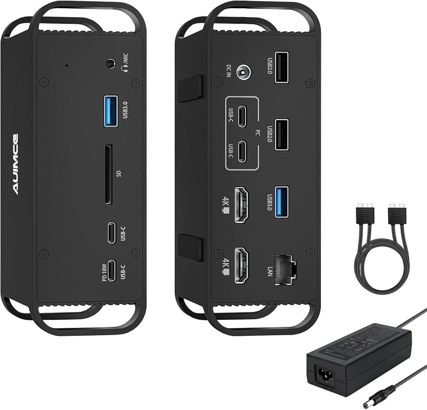 MacBook Docking Station, 14-in-2 Dual Monitor Hub with 100W Power Supply and 4K HDMI