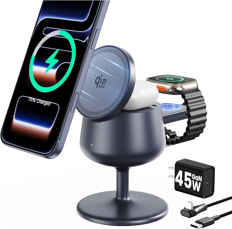 GEEKERA 25W Qi2.2-Certified 3-in-1 Fast Charging Station for Apple Devices