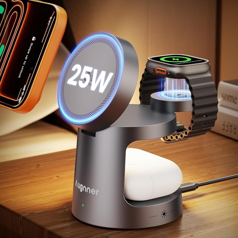 Qi2.2 25W Foldable 3-in-1 Magnetic Wireless Charger with Night Light