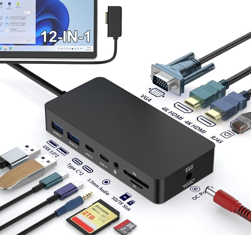Surface 12-in-1 docking station with triple display support