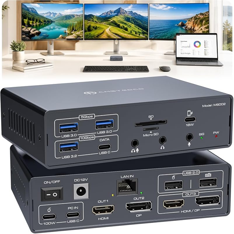 19-in-1 DisplayLink Docking Station for 3 Monitors