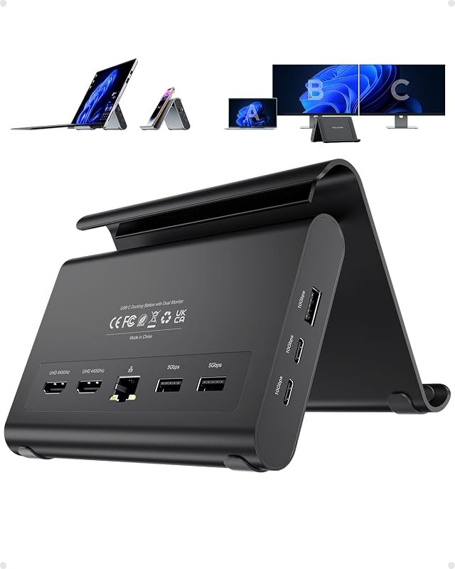 USB-C dual monitor docking station with laptop stand