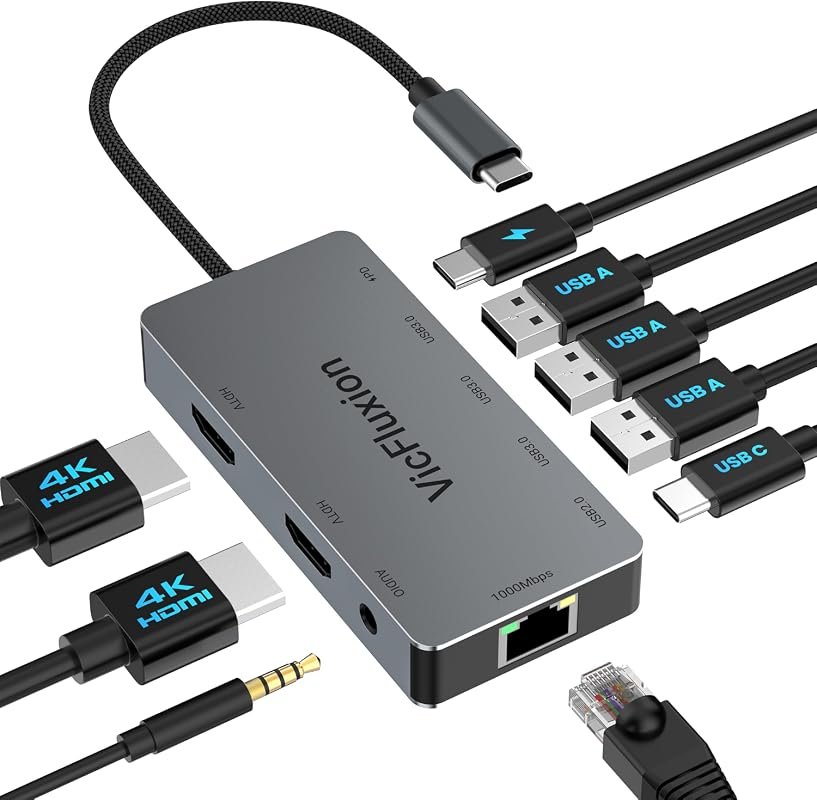 USB C Docking Station for Dual Monitors with 2 HDMI and Multiple Ports