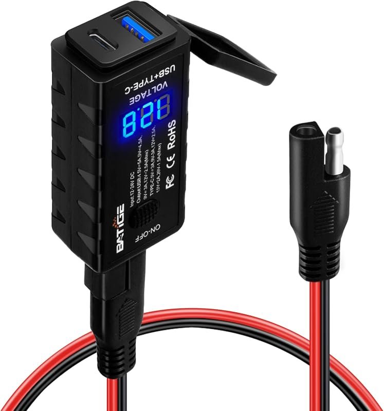 Motorcycle USB Charger SAE Adapter with Type-C and USB 3.0