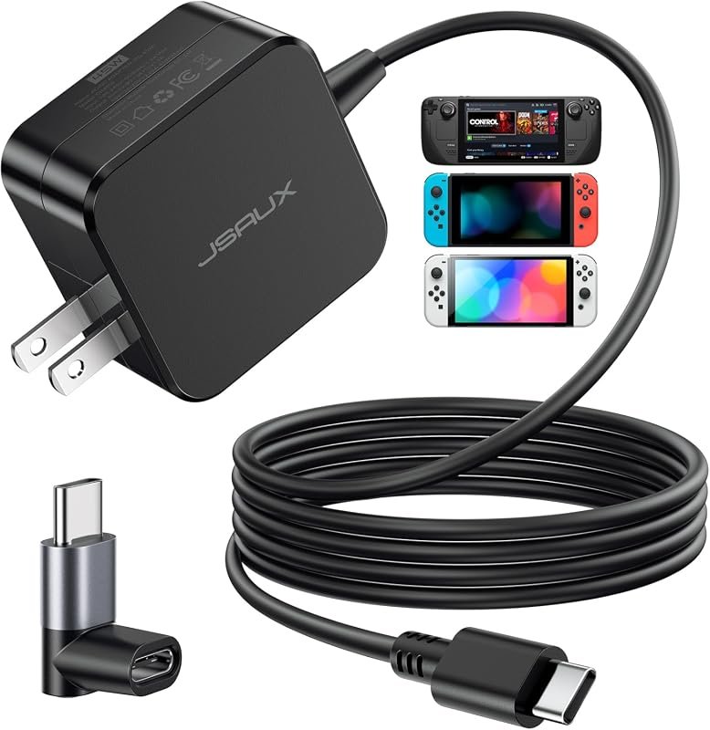 JSAUX 45W USB-C Charger for Steam Deck OLED with 5FT Cable