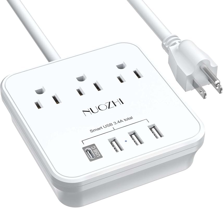 NUOZHI Cruise Essentials 6 Ft Power Strip with 3 Outlets, 4 USB Ports, ETL Listed