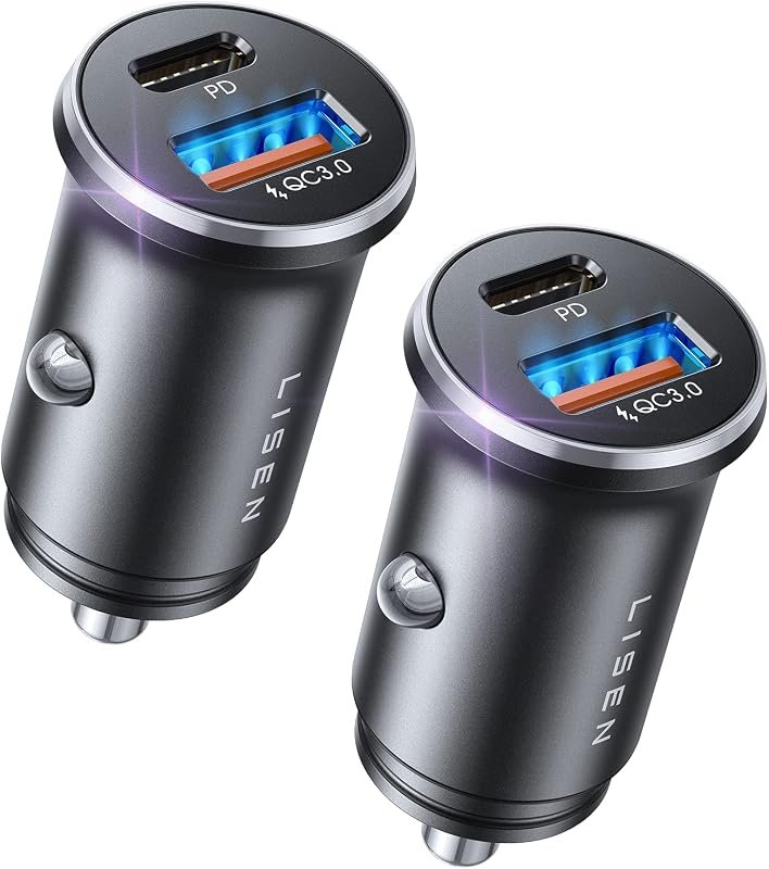 LISEN 69W USB C Car Charger, Fast Cigarette Lighter Adapter, 2-Pack