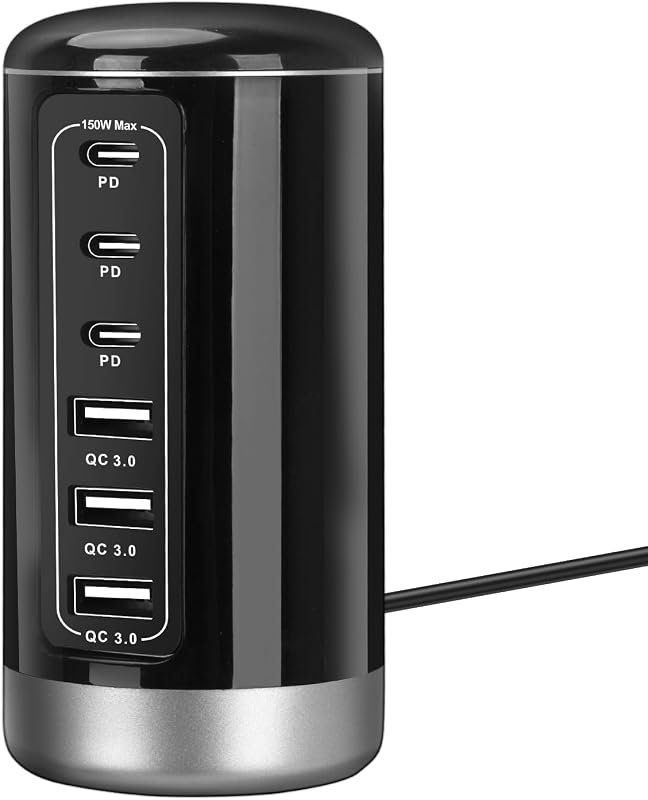 EGK 6-Port 150W USB Tower Fast Charging Station with Compact USB-C Design