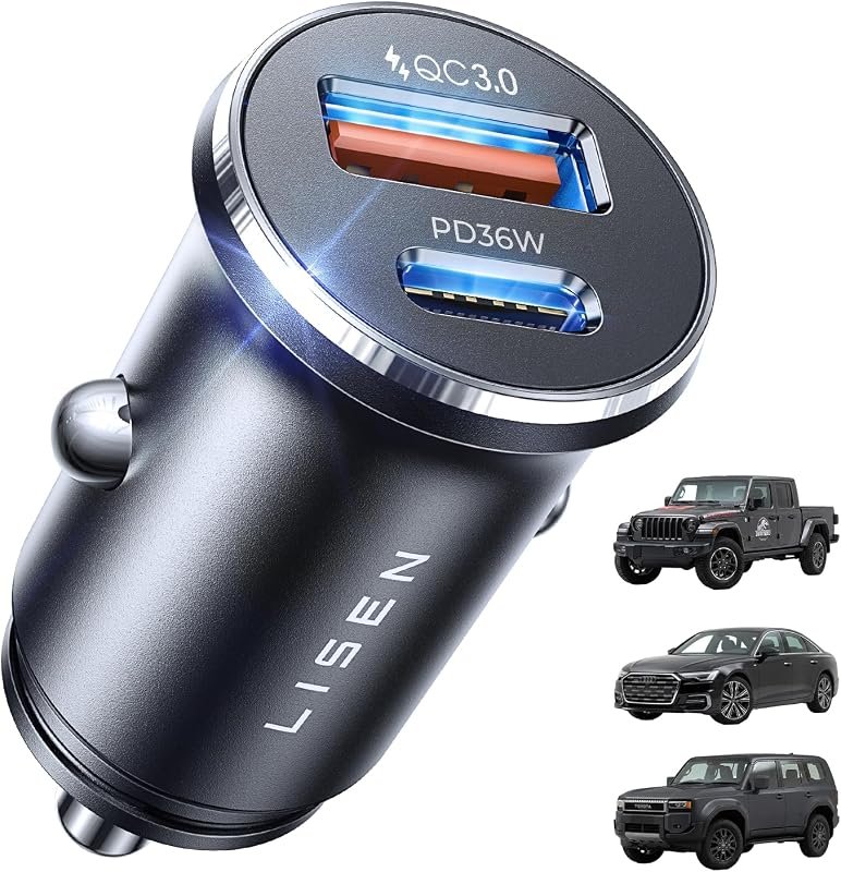 LISEN 69W Mini USB C Car Charger, Fast Cigarette Lighter Adapter