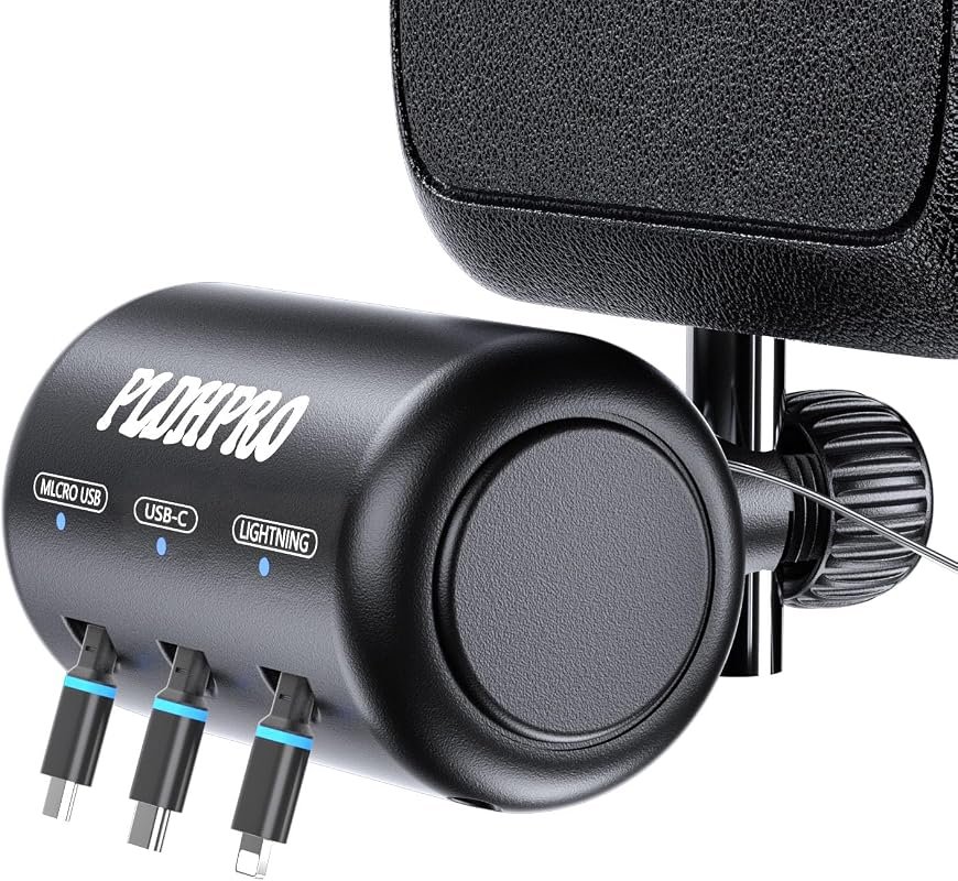 Retractable 3-in-1 Backseat Car Charging Station with USB-C Cables for All Phones